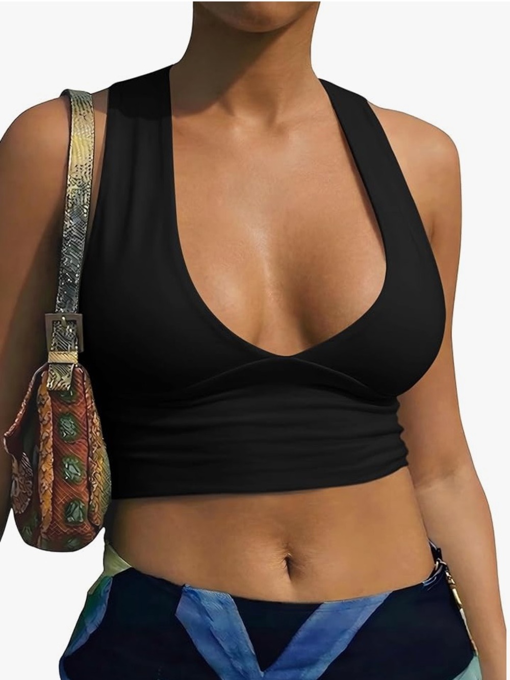 Women’s Aepebo Deep V Neck Racerback Back Cutout Crop Top Black Size L BNWT